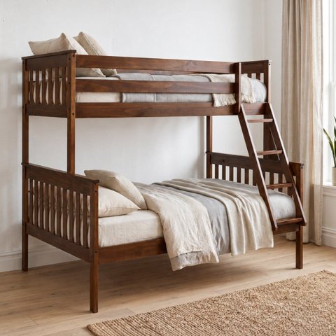 Beliche Casal Solteiro 100% Madeira Maciça Pinus 3 Pessoas:Walnut