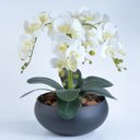 Ver imagem 2 de Arranjo de Orquídeas Artificiais Brancas em Vaso Preto Fosco
