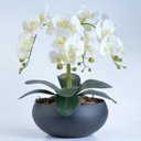 Ver imagem 1 de Arranjo de Orquídeas Artificiais Brancas em Vaso Preto Fosco