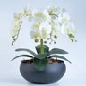 Arranjo de Orquídeas Artificiais Brancas em Vaso Preto Fosco - 1
