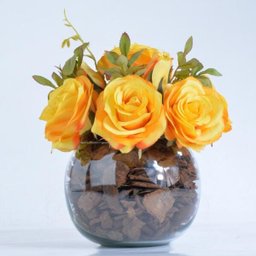Arranjo de Rosas Artificiais Amarelas em Vaso de Vidro Bia - 2