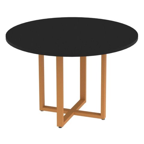 Mesa de Reunião Redonda P25 Pandin 110 Cm (largura) Tampo Mdp Preto Pé Aço Tubular Laranja