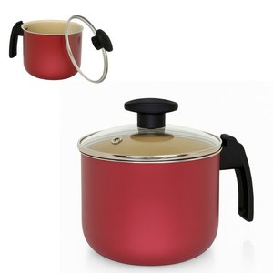 Canecão Caneco Leiteira Fervedor com Tampa de Vidro Antiaderente Teflon no 14 - 1,6 L Cereja e Bege