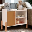 Ver imagem 4 de Aparador Armario Buffet Cozinha Balção Compacto Multiuso com Porta Organizador - Off White/cedro