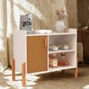 Ver imagem 3 de Aparador Armario Buffet Cozinha Balção Compacto Multiuso com Porta Organizador - Off White/cedro