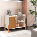 Ver imagem 1 de Aparador Armario Buffet Cozinha Balção Compacto Multiuso com Porta Organizador - Off White/cedro