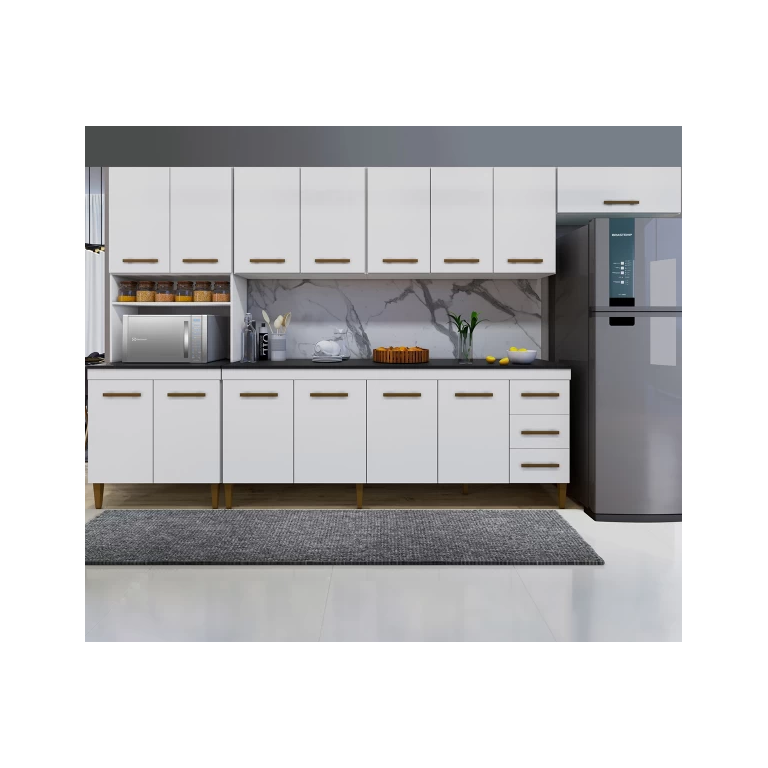 Cozinha Completa Atenas 14 Portas 3 Gavetas Kaiki Móveis - Branco