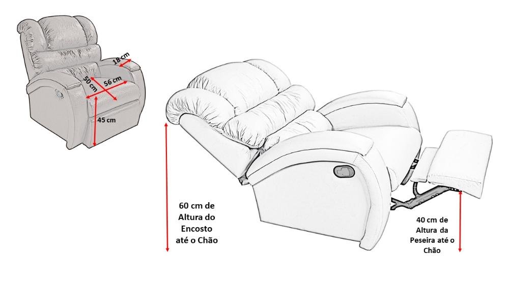 Poltrona Cadeira Imperial Zero Wall Reclinável Corano com Massageador Gelo Império - 6