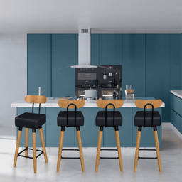 Kit 2 Banquetas Alta com Encosto Ergonômica para Cozinha Pés Madeira Quadrada - 5