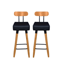 Kit 2 Banquetas Alta com Encosto Ergonômica para Cozinha Pés Madeira Quadrada - 1