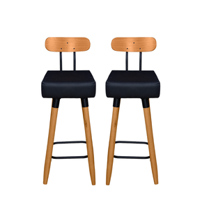 Kit 2 Banquetas Alta com Encosto Ergonômica para Cozinha Pés Madeira Quadrada