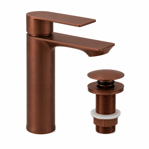 Torneira Monocomando de Mesa para Banheiro Bica Baixa Redonda + Válvula Click para Cuba 7/8 Redonda 