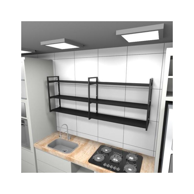 Prateleira Industrial para Cozinha - Aço Preto - 180x30x68cm - Modelo Ind32