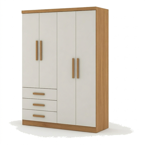 Guarda Roupa Casal Master 4 Portas 3 Gavetas Cinamomo Off White Formimóveis