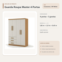 Ver imagem 5 de Guarda Roupa Casal Master 4 Portas 3 Gavetas Cinamomo Off White Formimóveis