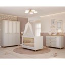 Ver imagem 2 de Dormitório Infantil Alfajor Guarda Roupa, Cômoda 1 Porta e Berço Off White/nature com Colchão