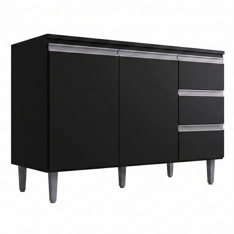 Balcao para Pia 2 Portas 3 Gavetas 120 cm Juliana AJL:Preto