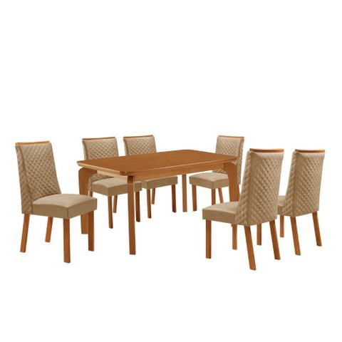 Mesa de Jantar Liz Yasmin 180 cm Tampo MDF Canto Copo Laminado com 6 Cadeiras Moderna Mobília