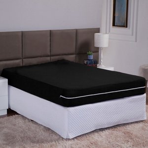 Capa de Colchão Solteiro 25cm com Zíper Protetor de Malha Lisa 1 Peça:preto