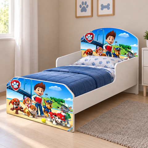 Mini Cama Infantil Adesivada 1,50m Patrulha Canina Fofa Proteção Lateral