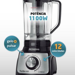 Liquidificador Mondial Turbo 1100w 127v Preto Inox L-1100bi - 2