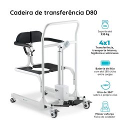 Cadeira de Transferência Multiuso com Elevação Eletrônica até 135 Kg Assento 48,5 Cm D80 Dellamed - 2