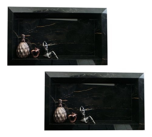 2 Nicho Borda Diamante Preto 60 X 32cm Porcelanato Banheiros