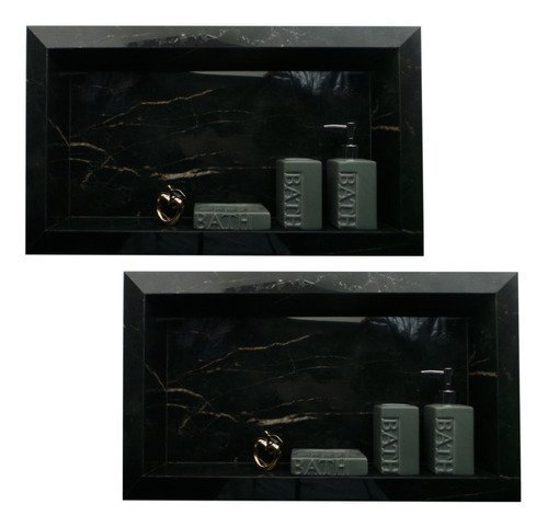 2 Nicho Borda Diamante Preto 60 X 32cm Porcelanato Banheiros - 6