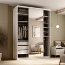 Ver imagem 1 de Closet Solteiro 100% MDF 139cm com 1 Porta Espelho 3 Gavetas Sion Branco