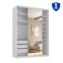 Ver imagem 4 de Closet Solteiro 100% MDF 139cm com 1 Porta Espelho 3 Gavetas Sion Branco