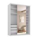 Ver imagem 2 de Closet Solteiro 100% MDF 139cm com 1 Porta Espelho 3 Gavetas Sion Branco