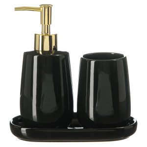 Kit Lavabo Banheiro Dispenser Líquido Bandeja Porta Escova