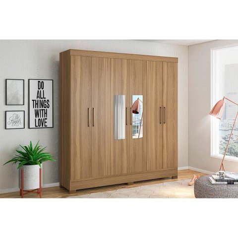 Guarda Roupa 6 Portas e 3 Gavetas c/ Espelho Prático Amêndola - Demóbile