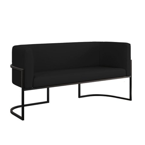 Sofá Namoradeira Corino 2 Lugares Moderna Base Metal Preta Cor:preto