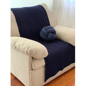PESEIRA DE TRICOT TRANÇA XALE PARA SALA CAMA CASAL KING SIZE 260 X 60 CM NA COR AZUL MARINHO