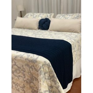 Xale Pezeira para Sofá Cama de Casal Super King 310x60cmfeito em Tricot Na Cor Azul Marinho