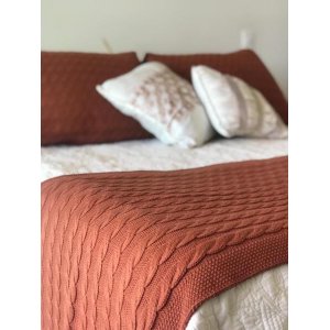 KIT MANTA PESEIRA DE TRICÔ LUXO SOFÁ CAMA DE CASAL PADRÃO 180X60 cm + 2 CAPAS COR TERRACOTA