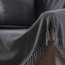 Ver imagem 2 de Manta Decorativa para Sofá Boho Hebrom Cinza Preta Fastlar Manta 100% Algodão 140x250cm