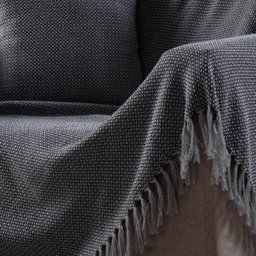 Manta Decorativa para Sofá Boho Hebrom Cinza Preta Fastlar Manta 100% Algodão 140x250cm - 2