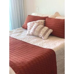 KIT MANTA PESEIRA DE TRICOT LÃ CAMA DE CASAL KING SIZE 260X60 cm + 2 CAPAS DE TRICO NA COR TERRACOTA - 1
