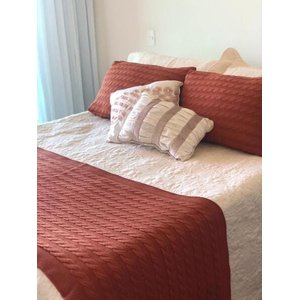 KIT MANTA PESEIRA DE TRICOT LÃ CAMA DE CASAL KING SIZE 260X60 cm + 2 CAPAS DE TRICO NA COR TERRACOTA