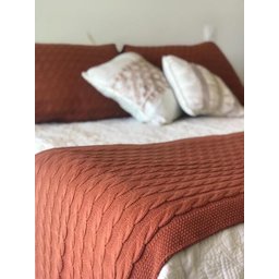 KIT MANTA PESEIRA DE TRICOT LÃ CAMA DE CASAL KING SIZE 260X60 cm + 2 CAPAS DE TRICO NA COR TERRACOTA - 5