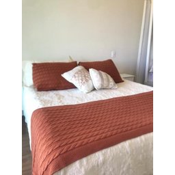 KIT MANTA PESEIRA DE TRICOT LÃ CAMA DE CASAL KING SIZE 260X60 cm + 2 CAPAS DE TRICO NA COR TERRACOTA - 4