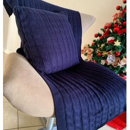 KIT PESEIRA XALE PARA SOFÁ CAMA DE CASAL QUEEN 230X60 cm + 2 CAPAS DE TRICOT COR MARINHO - 2