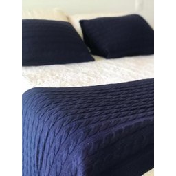 KIT MANTA PESEIRA DE TRICOT LÃ CAMA DE CASAL KING SIZE 260X60 cm + 2 CAPAS DE TRICO NA COR MARINHO - 1