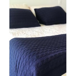 KIT MANTA PESEIRA DE TRICOT LÃ CAMA DE CASAL KING SIZE 260X60 cm + 2 CAPAS DE TRICO NA COR MARINHO
