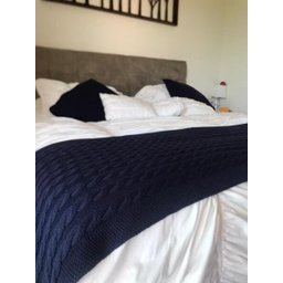 KIT MANTA PESEIRA DE TRICOT LÃ CAMA DE CASAL KING SIZE 260X60 cm + 2 CAPAS DE TRICO NA COR MARINHO - 4
