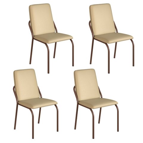 Kit 4 Cadeiras para Sala de Jantar Malibu Bege/Creme/Marrom