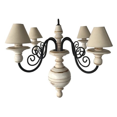 Pendente Ferro Madeira Branco Torneado Rustico Com Cúpulas Cozinha - Branco