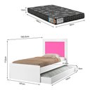 Ver imagem 4 de Cama Solteiro Bibox Luara com Auxiliar e Colchões D23 para Quarto Menina Infantil - Branco/rosa